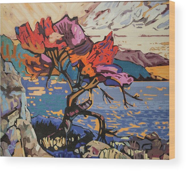 Rob Owen Original Paintings Wood Print featuring the painting Lonetree, Sunrise #1 by Rob Owen
