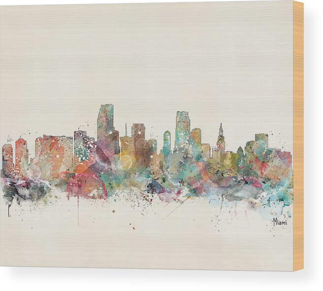 Miami Florida Wood Print featuring the painting Miami City #1 by Bri Buckley