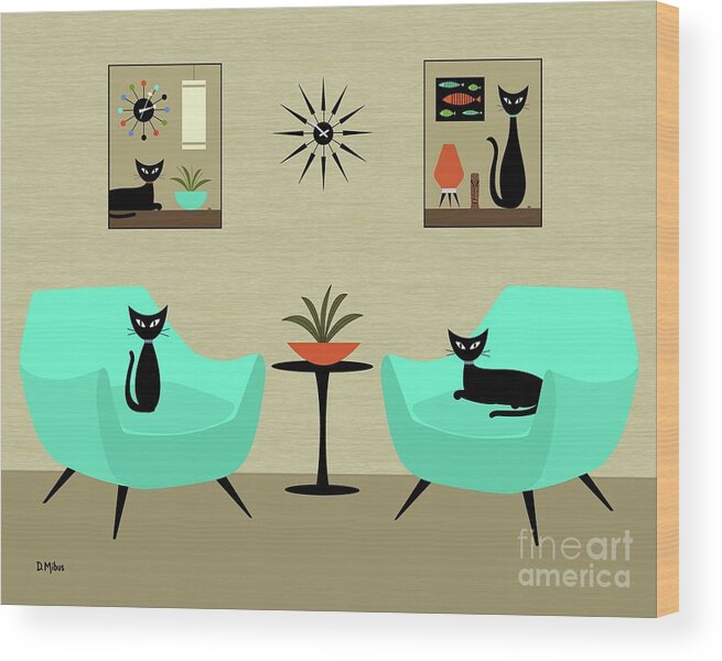  Wood Print featuring the digital art Mini Tabletop Cats #1 by Donna Mibus