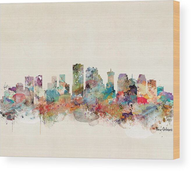 New Orleans City Skyline Wood Print featuring the painting New Orleans Louisiana Skyline by Bri Buckley