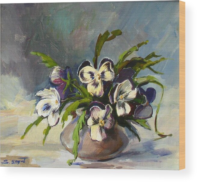 Armenian Wood Print featuring the painting Pansies #1 by Tigran Ghulyan