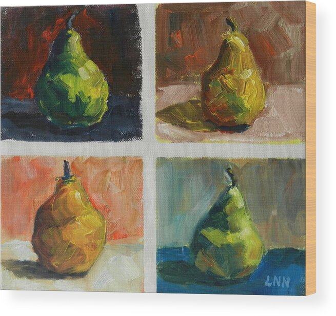 Still Life Wood Print featuring the painting Pears #1 by Ningning Li