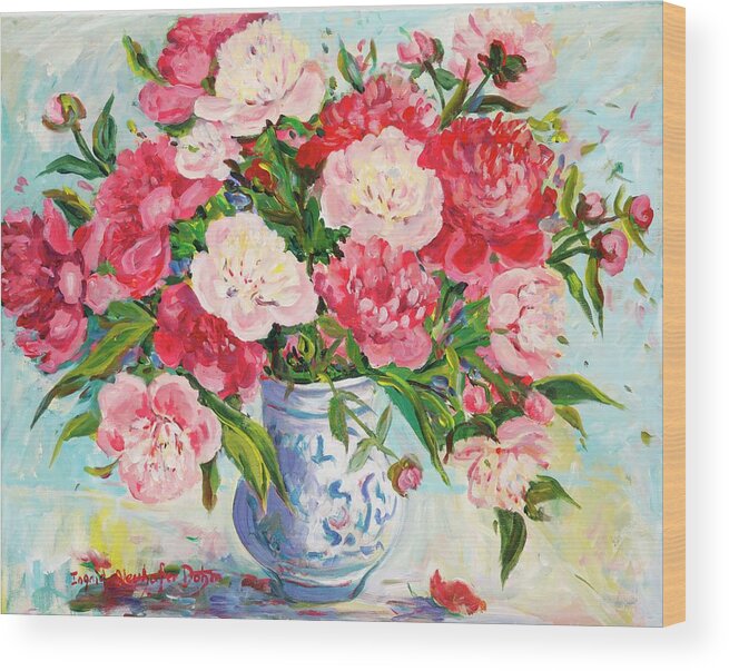 Flowers Wood Print featuring the painting Peonies by Ingrid Dohm
