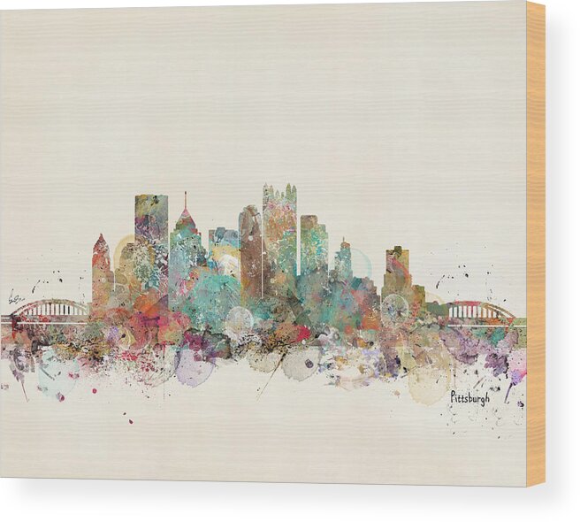 Pittsburgh Pennsylvania Wood Print featuring the painting Pittsburgh #1 by Bri Buckley