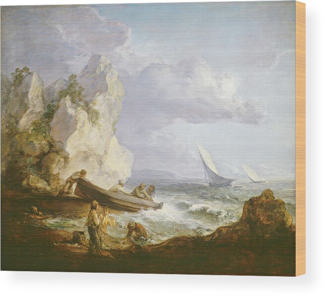 Artist Wood Print featuring the painting Seashore With Fishermen #2 by Thomas Gainsborough