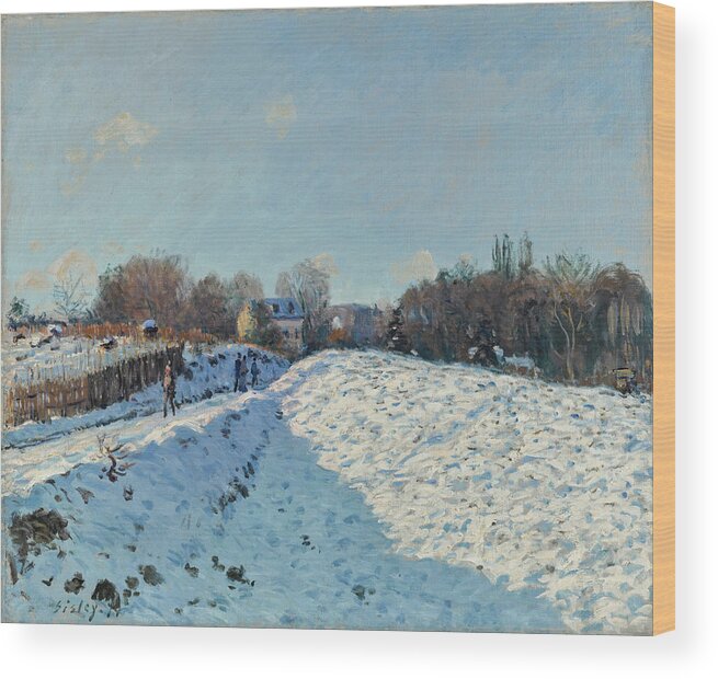 Alfred Sisley Wood Print featuring the painting Snow Effect at Louveciennes #2 by Alfred Sisley