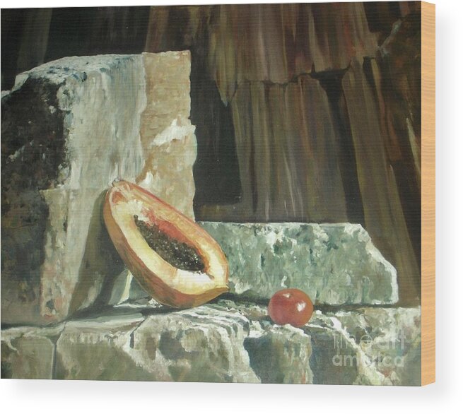 Still Life Wood Print featuring the painting Tropical fruit by Vesna Antic