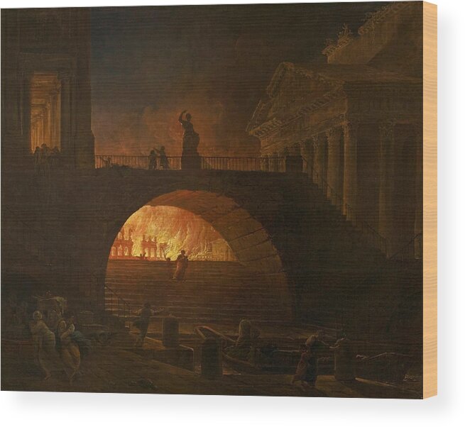 Hubert Robert Wood Print featuring the painting The Fire of Rome by Hubert Robert