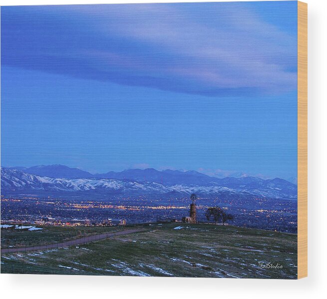 Colorado Wood Print featuring the photograph Windmill at Night #1 by Tim Kathka
