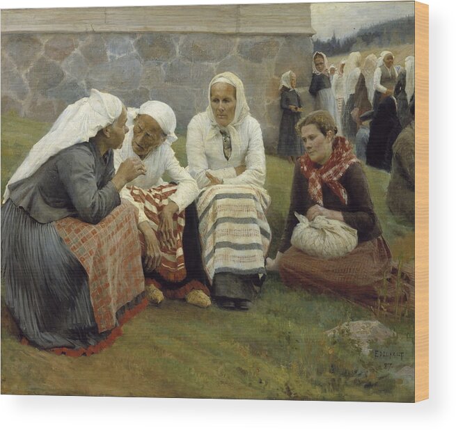 Albert Edelfelt Wood Print featuring the painting Women Outside the Church at Ruokolahti by MotionAge Designs