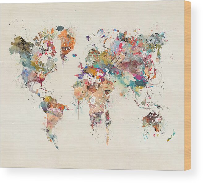 World Map Wood Print featuring the painting World Map Watercolor #1 by Bri Buckley