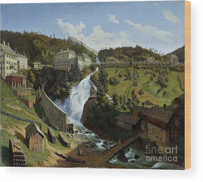 Hubert Sattler Wildbad Gastein 1844 Wood Print featuring the painting Landscape by MotionAge Designs