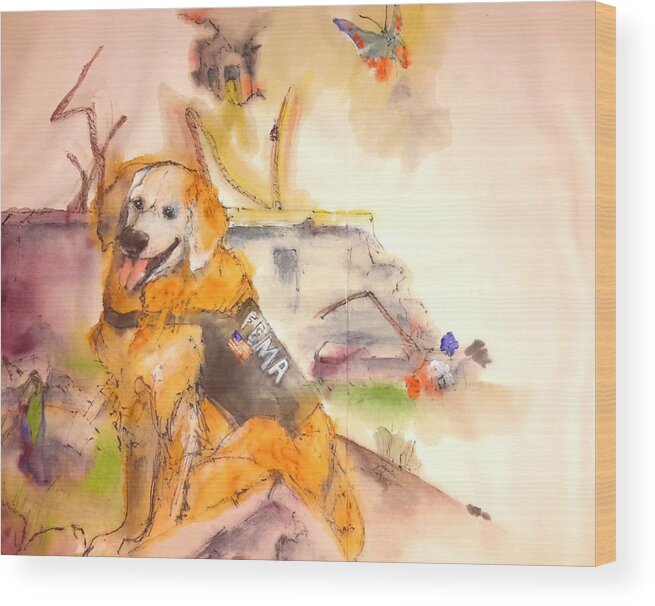 Memorial. Bretagne. Service Dog. 9-11. R.i.p...hero Wood Print featuring the painting Dogs dogs dogs album #18 by Debbi Saccomanno Chan