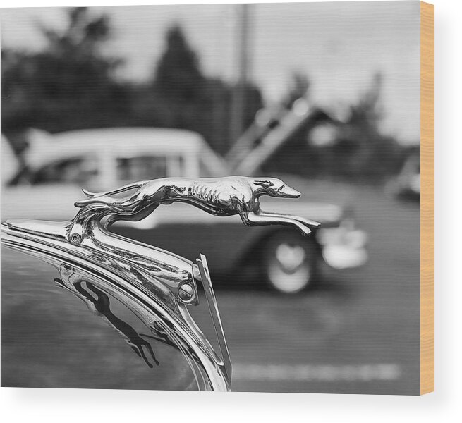 Analogue Wood Print featuring the photograph 1934 Ford V8 Hood Ornament by Jon Woodhams