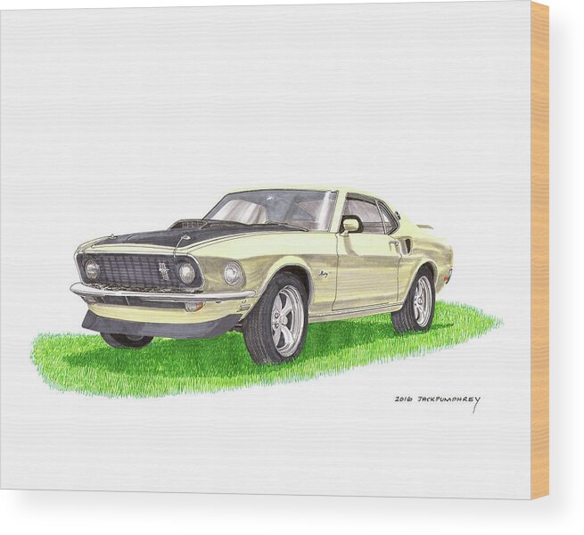 1969 Ford Mustang Fastback Wood Print featuring the painting 1969 Mustang Fastback by Jack Pumphrey
