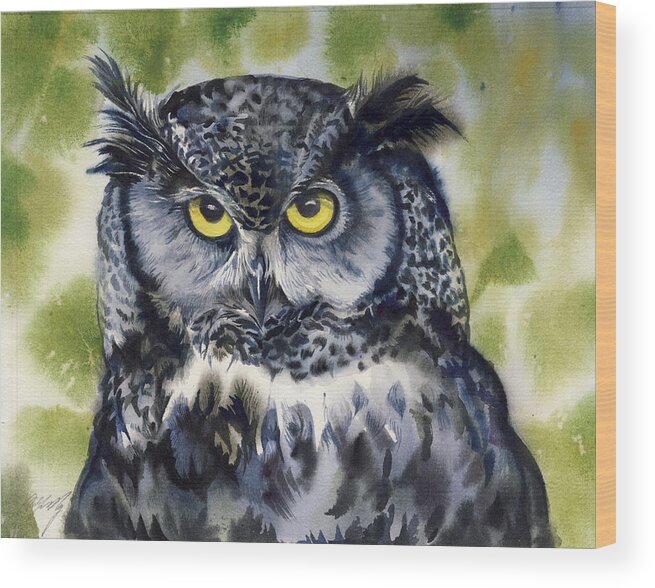 Owl In The Wood Wood Print featuring the painting Owl In The Wood #2 by Alfred Ng