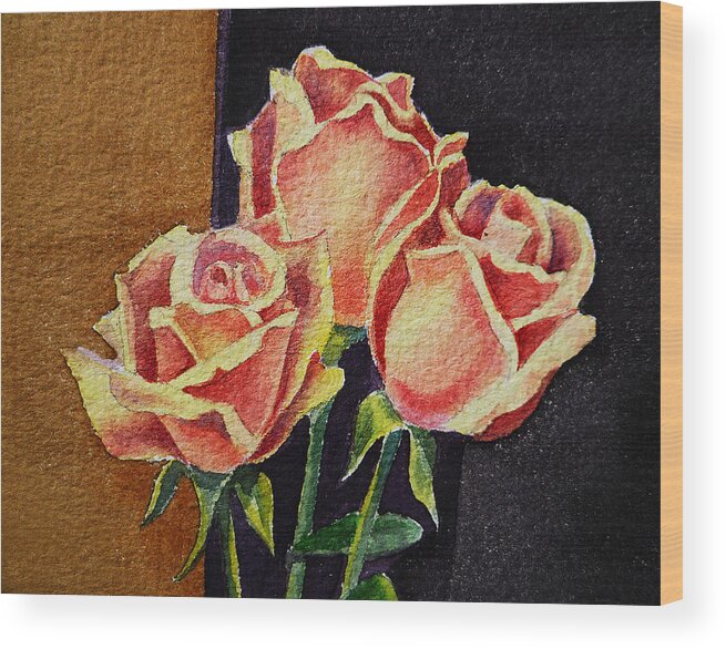 Rose Wood Print featuring the painting Roses  by Irina Sztukowski