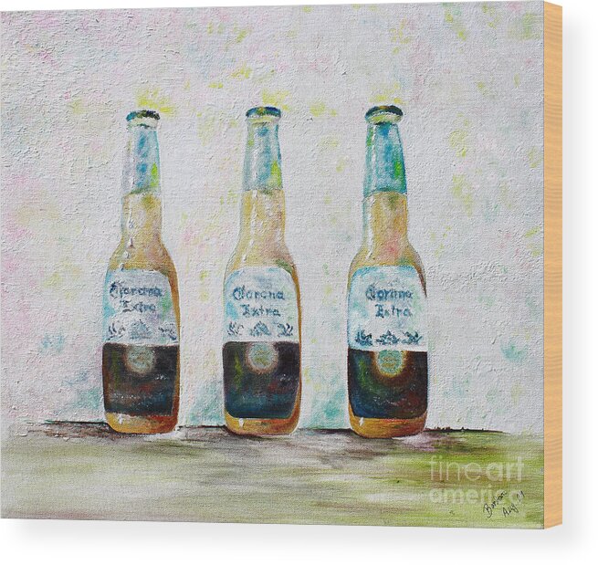 Beer Wood Print featuring the painting Three Amigos by Barbara Teller
