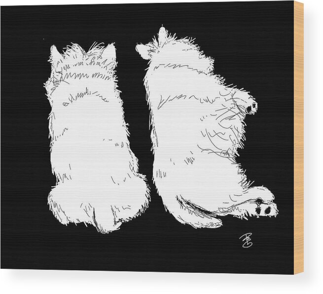 Dog Wood Print featuring the digital art 2 Westies Sleeping by Debra Baldwin