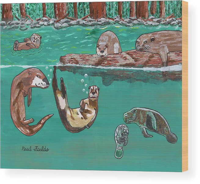 Otters Wood Print featuring the painting 2018 - June by Paul Fields