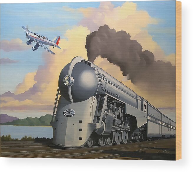 20th Century Limited Wood Print featuring the digital art 20th Century Limited and Plane by Chuck Staley
