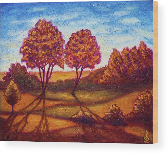 Golden Autumn Wood Print featuring the painting Golden Autumn #3 by Lilia S