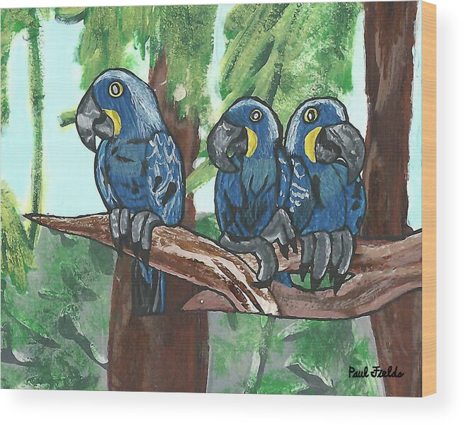 Macaws Wood Print featuring the painting 3 Macaws by Paul Fields