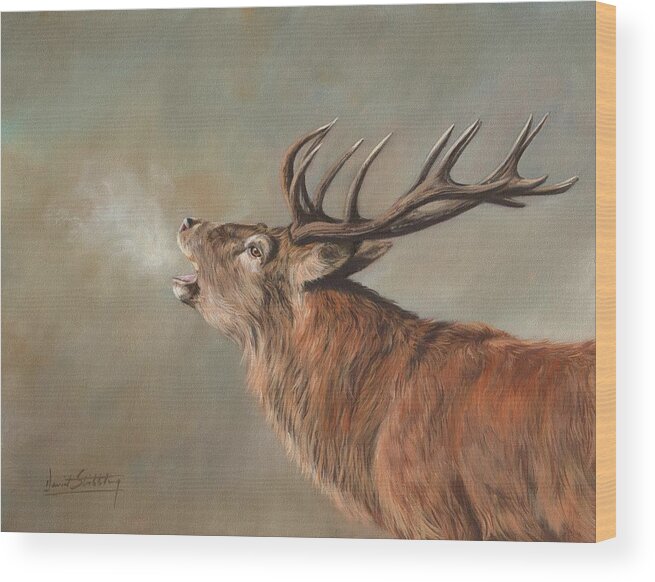 Red Deer Wood Print featuring the painting Red Deer Stag #3 by David Stribbling