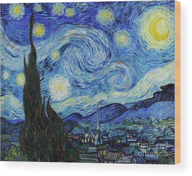 Vincent Van Gogh Wood Print featuring the painting The Starry Night by Vincent Van Gogh