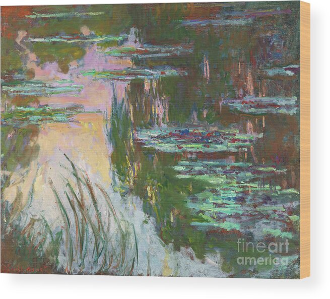Water Lilies Wood Print featuring the painting Water Lilies Setting Sun by Monet by Claude Monet