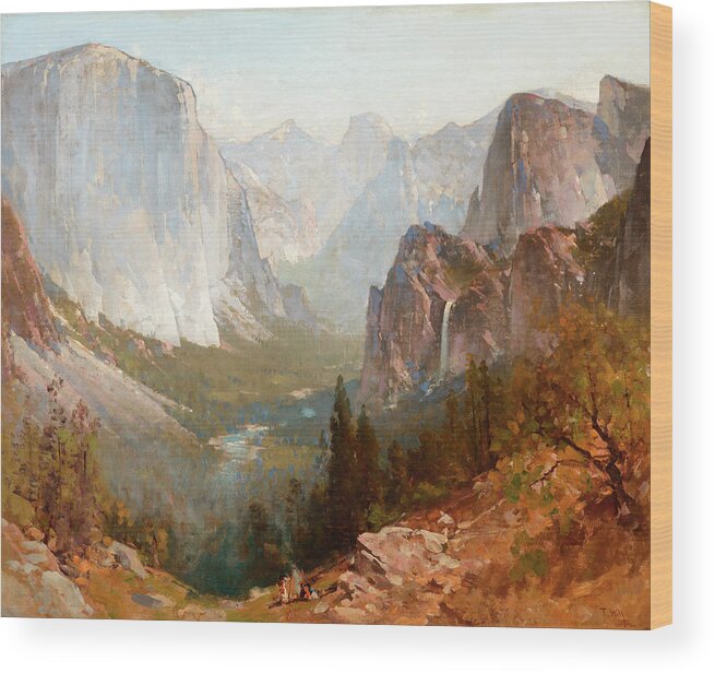 Yosemite Valley Wood Print featuring the painting Yosemite Valley #3 by Thomas Hill