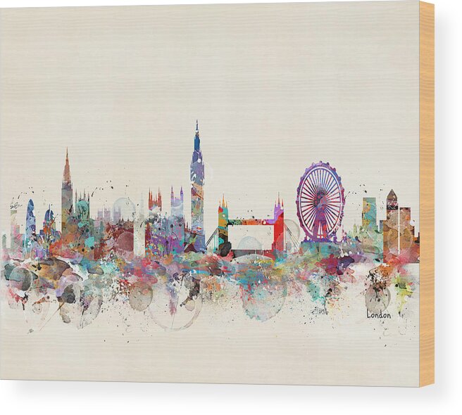 London Wood Print featuring the painting London City Skyline by Bri Buckley