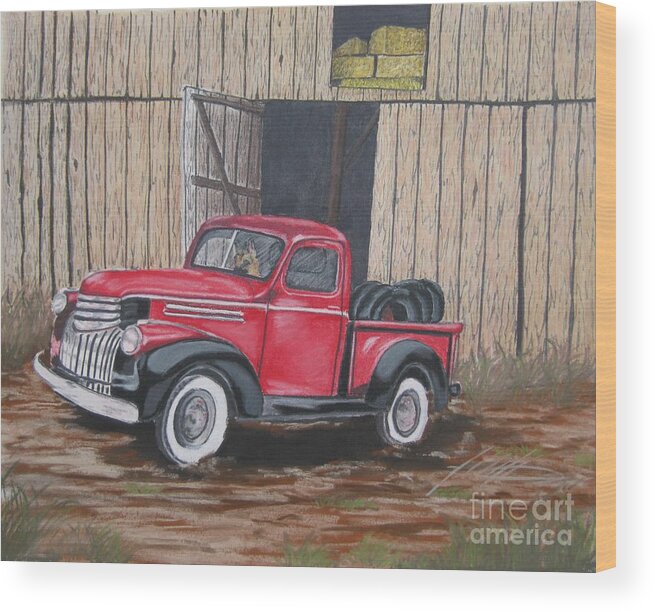 Classic Truck Wood Print featuring the pastel 56 Chevy by John Huntsman