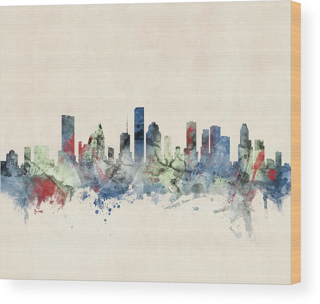United States Wood Print featuring the digital art Houston Texas Skyline #6 by Michael Tompsett