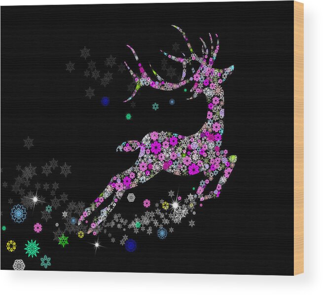 Animal Wood Print featuring the painting Reindeer design by snowflakes #6 by Setsiri Silapasuwanchai