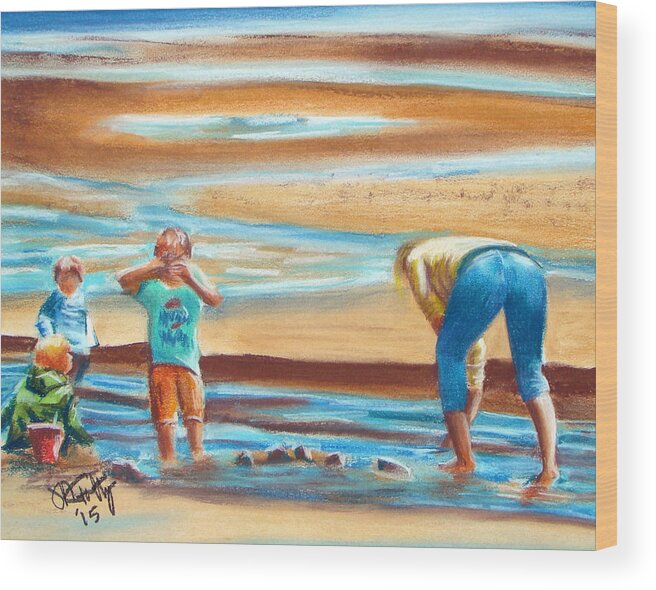 Beach Art Wood Print featuring the pastel A Day at the Beach by Michael Foltz