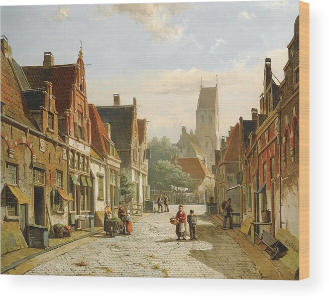 Willem Koekkoek Wood Print featuring the painting A Dutch Street in Summer by Willem Koekkoek