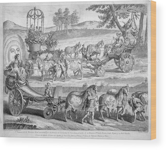 A J Defehrt Wood Print featuring the drawing Chariot of Apollo by A J Defehrt