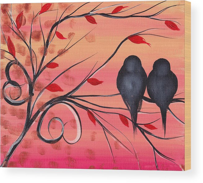 Birds Wood Print featuring the painting A morning with you by Abril Andrade