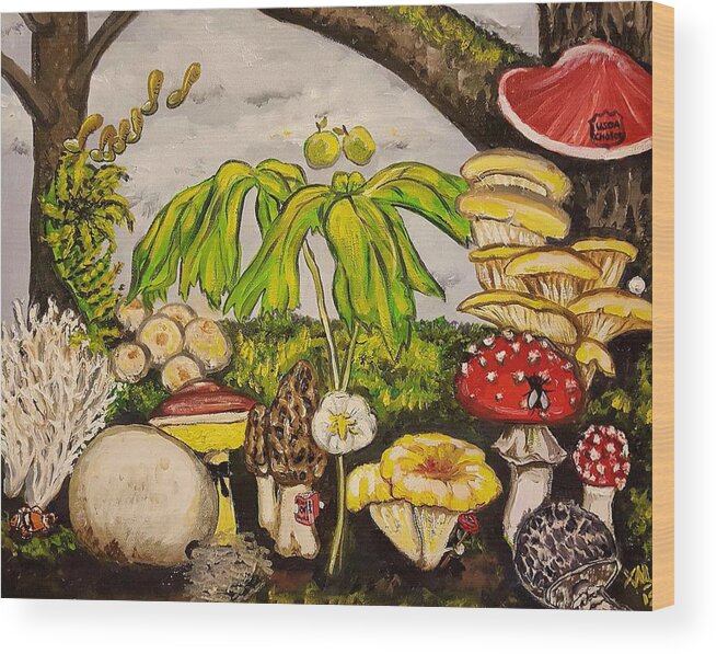 Fairytale Wood Print featuring the painting A Mushroom Story by Alexandria Weaselwise Busen