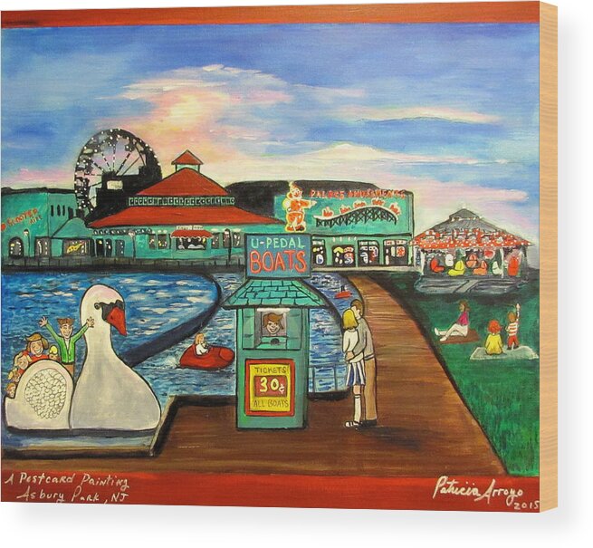 Asbury Park Art Wood Print featuring the painting A Postcard Memory by Patricia Arroyo