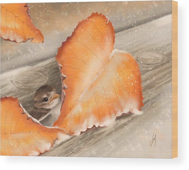 Leaf Wood Print featuring the painting A safe place by Veronica Minozzi