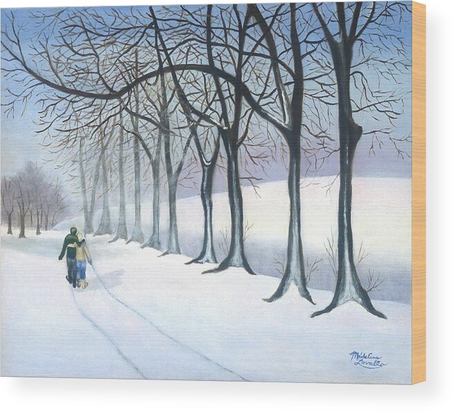 Winter Wood Print featuring the painting A Walk In The Snow by Madeline Lovallo