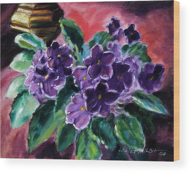 African Violets Wood Print featuring the painting African Violets by John Lautermilch