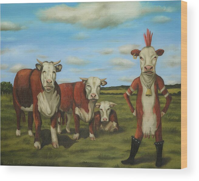 Herd Wood Print featuring the painting Against The Herd by Leah Saulnier The Painting Maniac