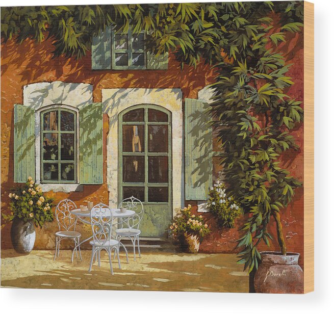 Landscape Wood Print featuring the painting Al Fresco In Cortile by Guido Borelli
