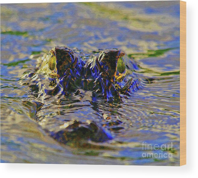 Alligator Wood Print featuring the photograph Alligator Green Blue by Luana K Perez