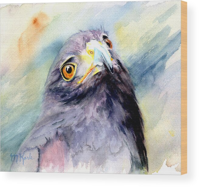 Bird Wood Print featuring the painting Amber Eyes by Marsha Karle