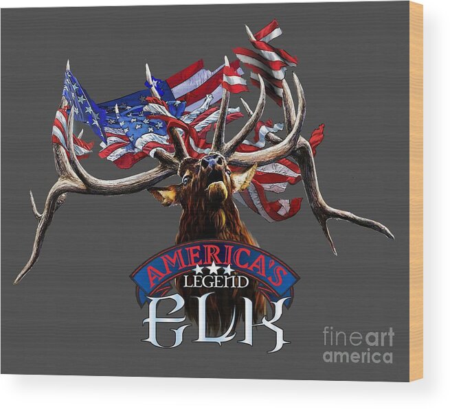 Elk Wood Print featuring the drawing America's legend Elk by Robert Corsetti