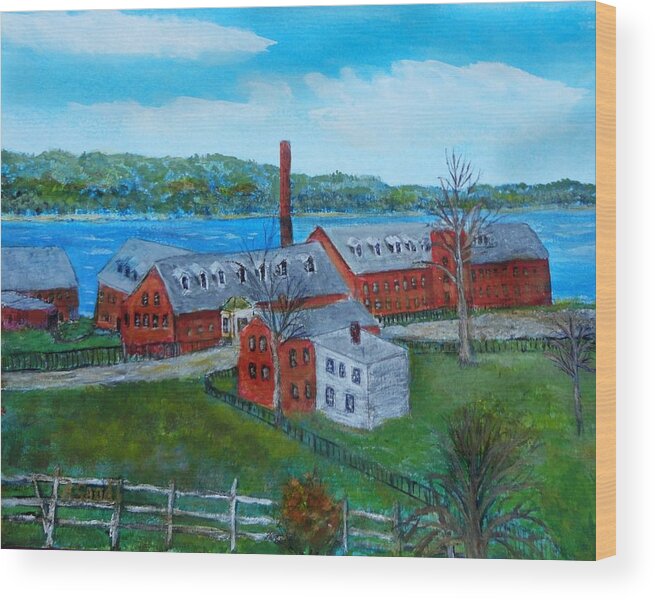 Hat Shop Amesbury Merrimac River Wood Print featuring the painting Amesbury Hat shop by Anne Sands